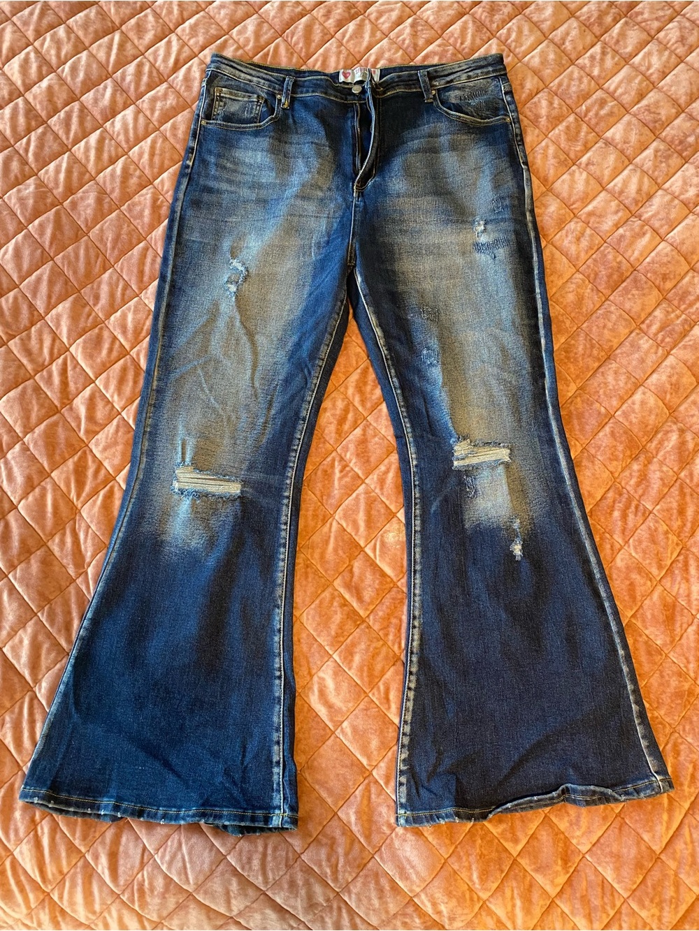 Southern Fried Chicks Women’s Distressed Dark Blue Flare Jeans-Plus Size 20